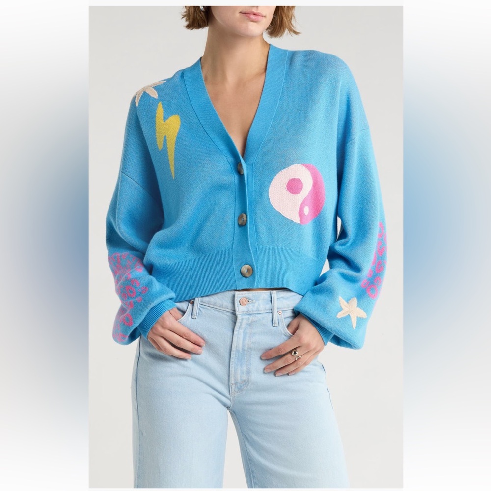 MOTHER The Bell Cropped Cardigan SHREDDIN WAVES NEW SZ L